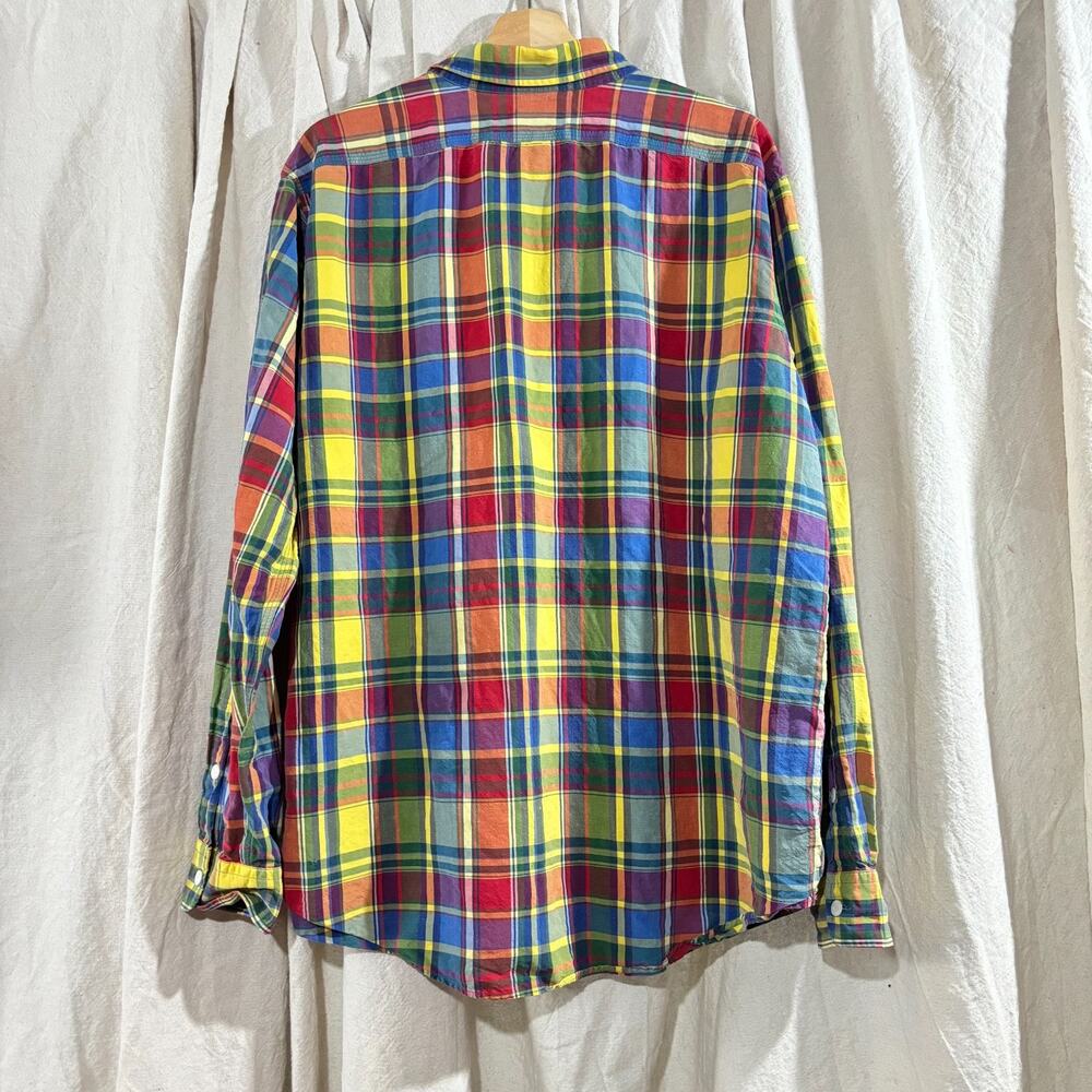 Polo Ralph Lauren Madras Preppy Plaid Linen Silk Button Down Shirt XL - Picture 3 of 5